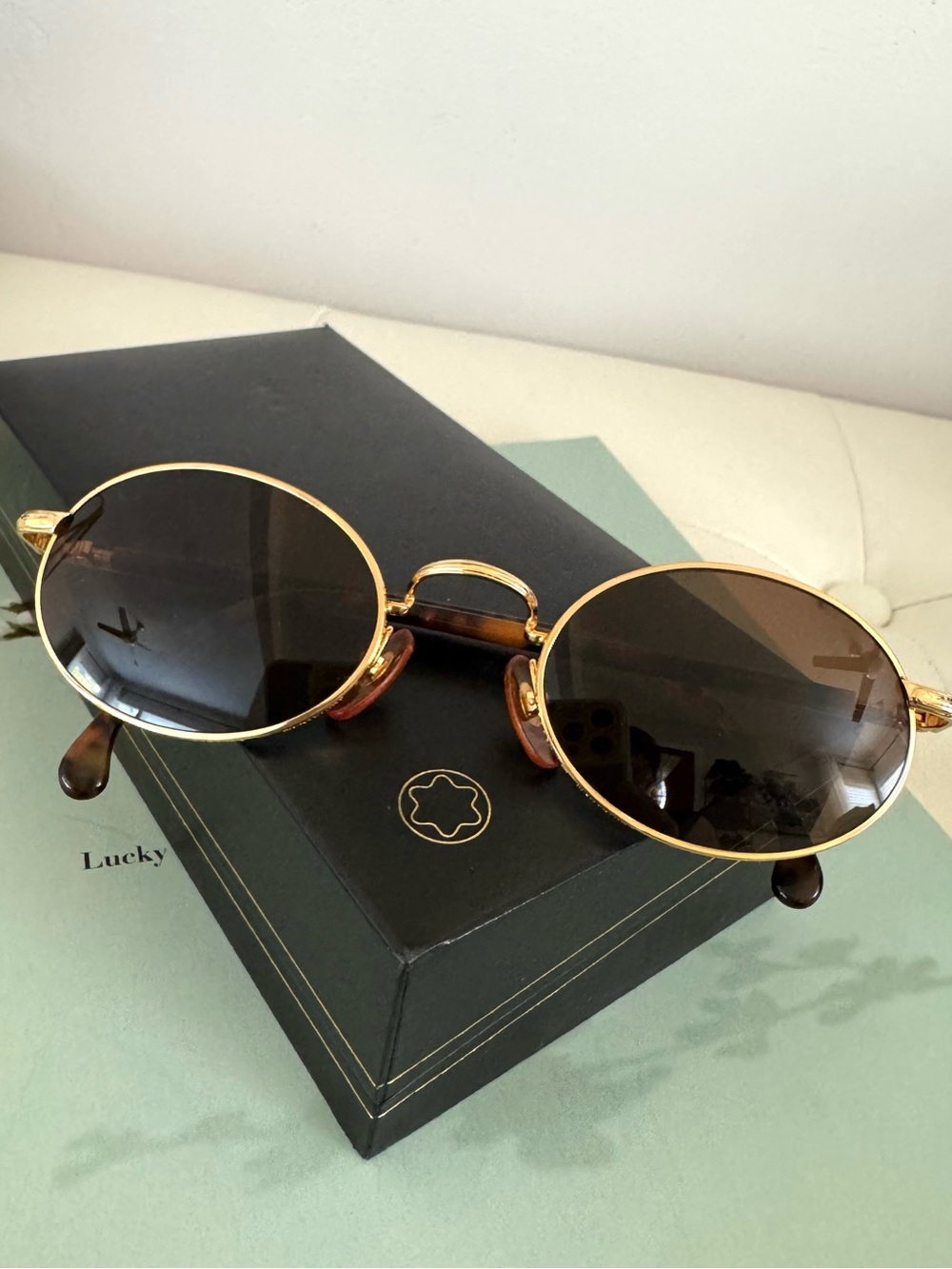 Montblanc Meisterstuck Gold Round Metal Frame Sunglasses with Brown Lenses